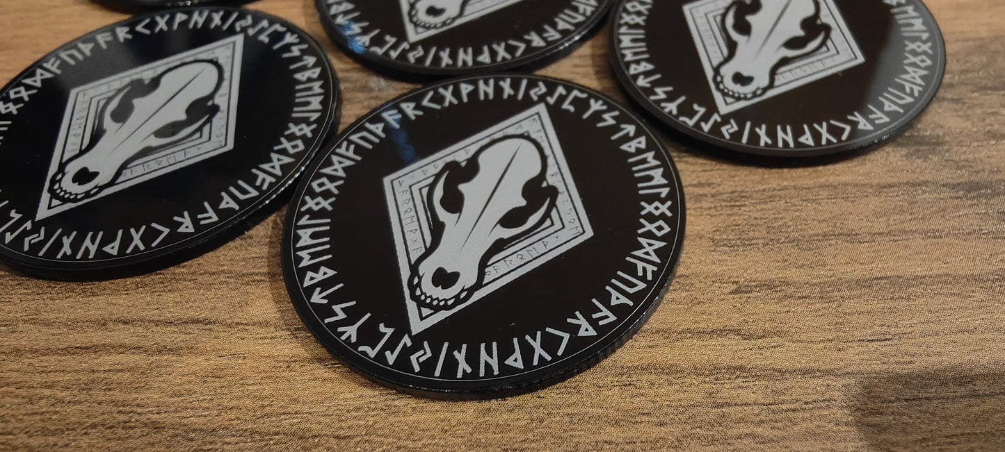 5 GrimDark Acrylic Objective markers - Space Viking Wolves Skull