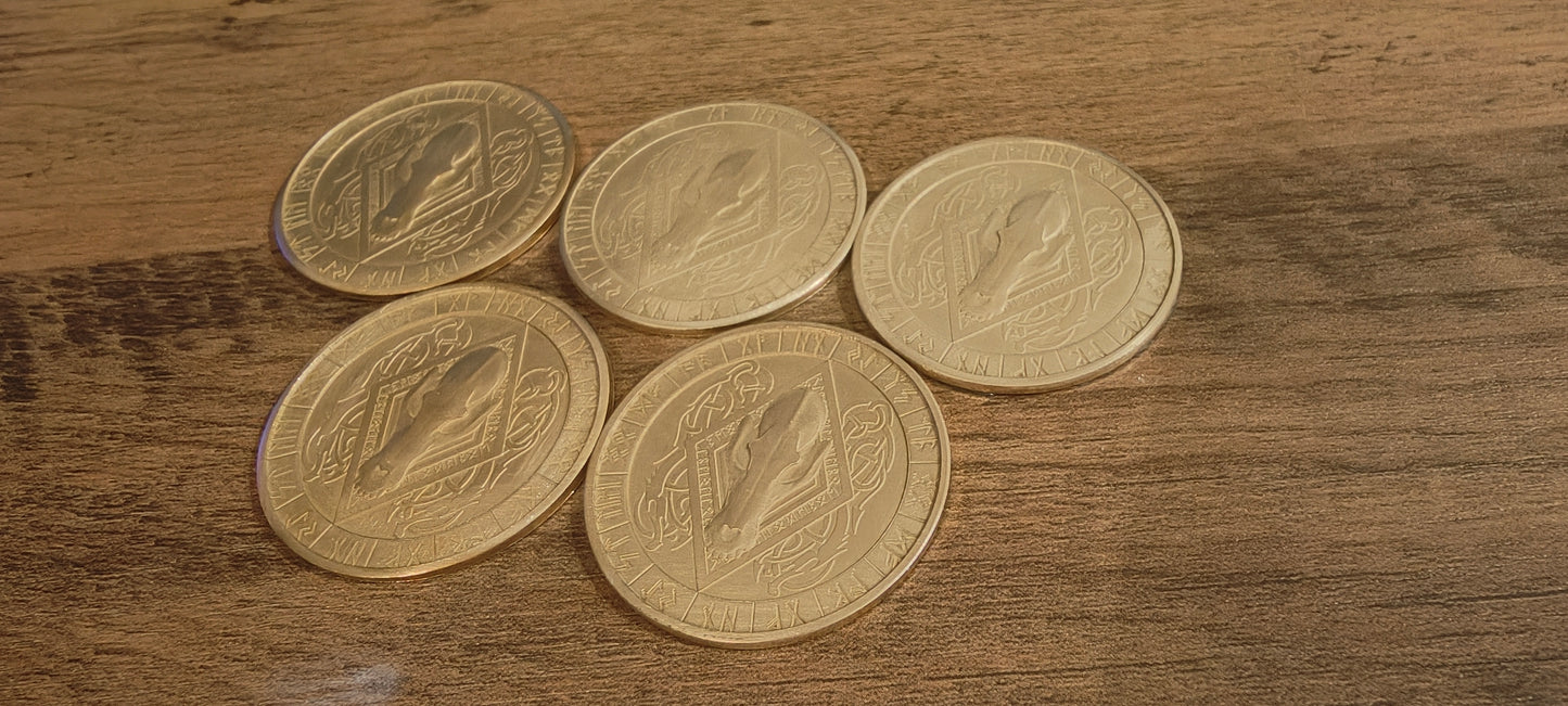 5 Grimdark metal objective markers - Space Viking Wolves 3d Wolf Skull