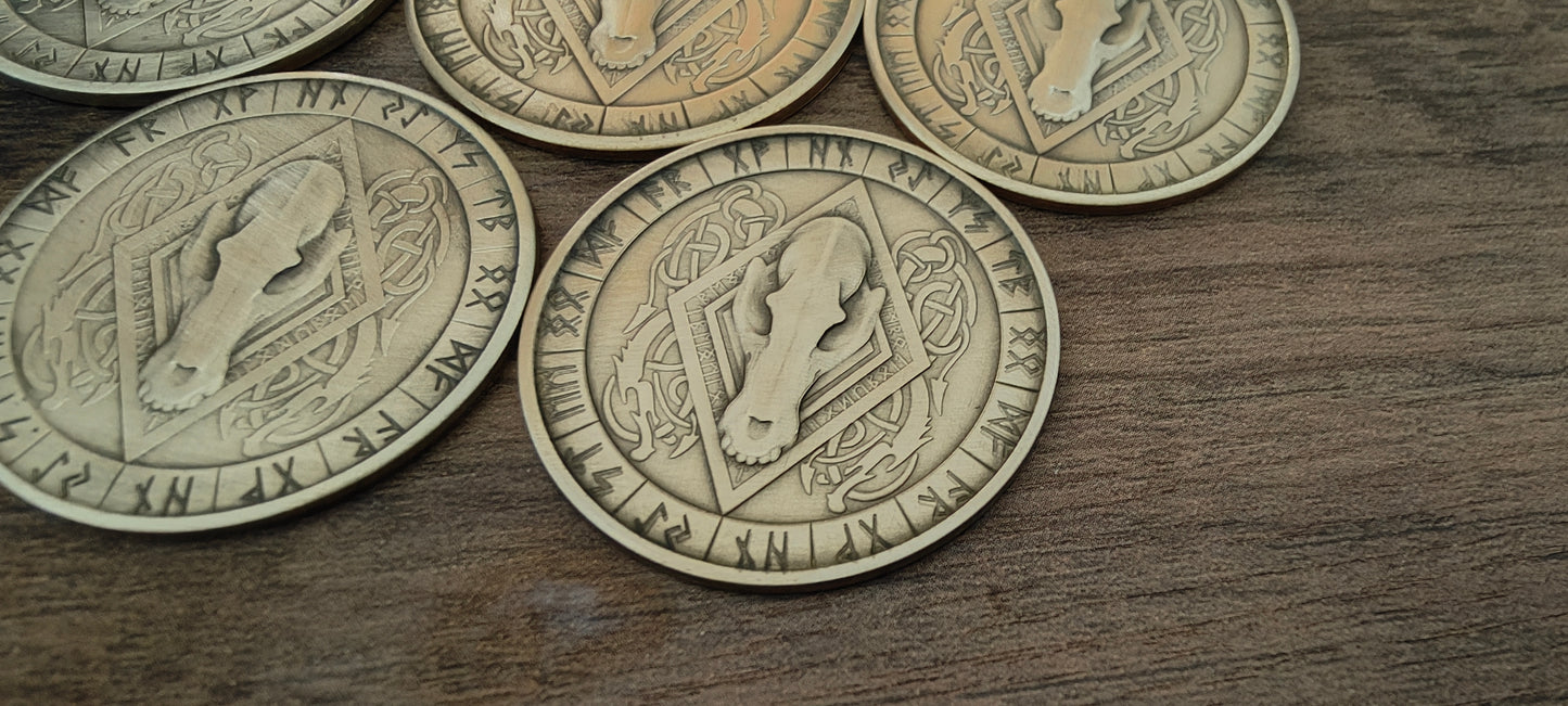5 Grimdark metal objective markers - Space Viking Wolves 3d Wolf Skull