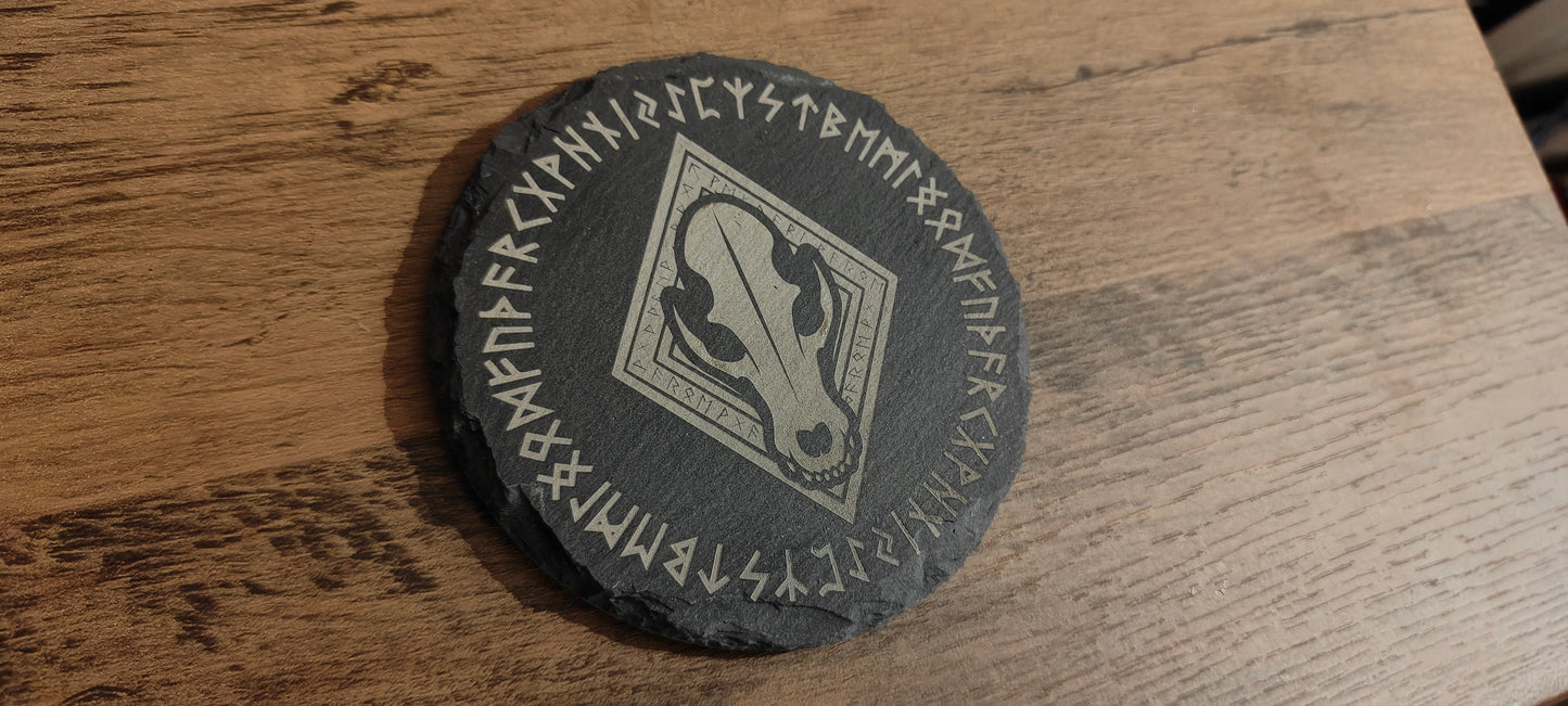 Grimdark Slate coaster - Space Viking Wolves - Skull