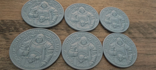 6 GrimDark 3d resin Objective markers - Inquisitor Demon Hunter