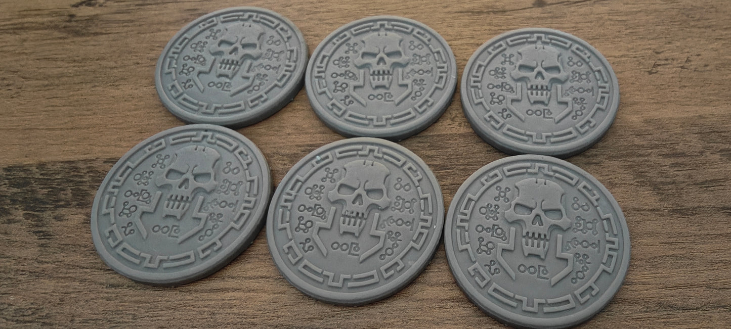 6 GrimDark 3d resin Objective markers - Space Skeletons