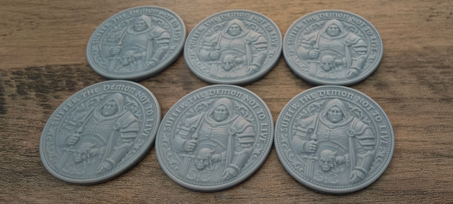 6 GrimDark 3d resin Objective markers - Inquisitor Demon Hunter