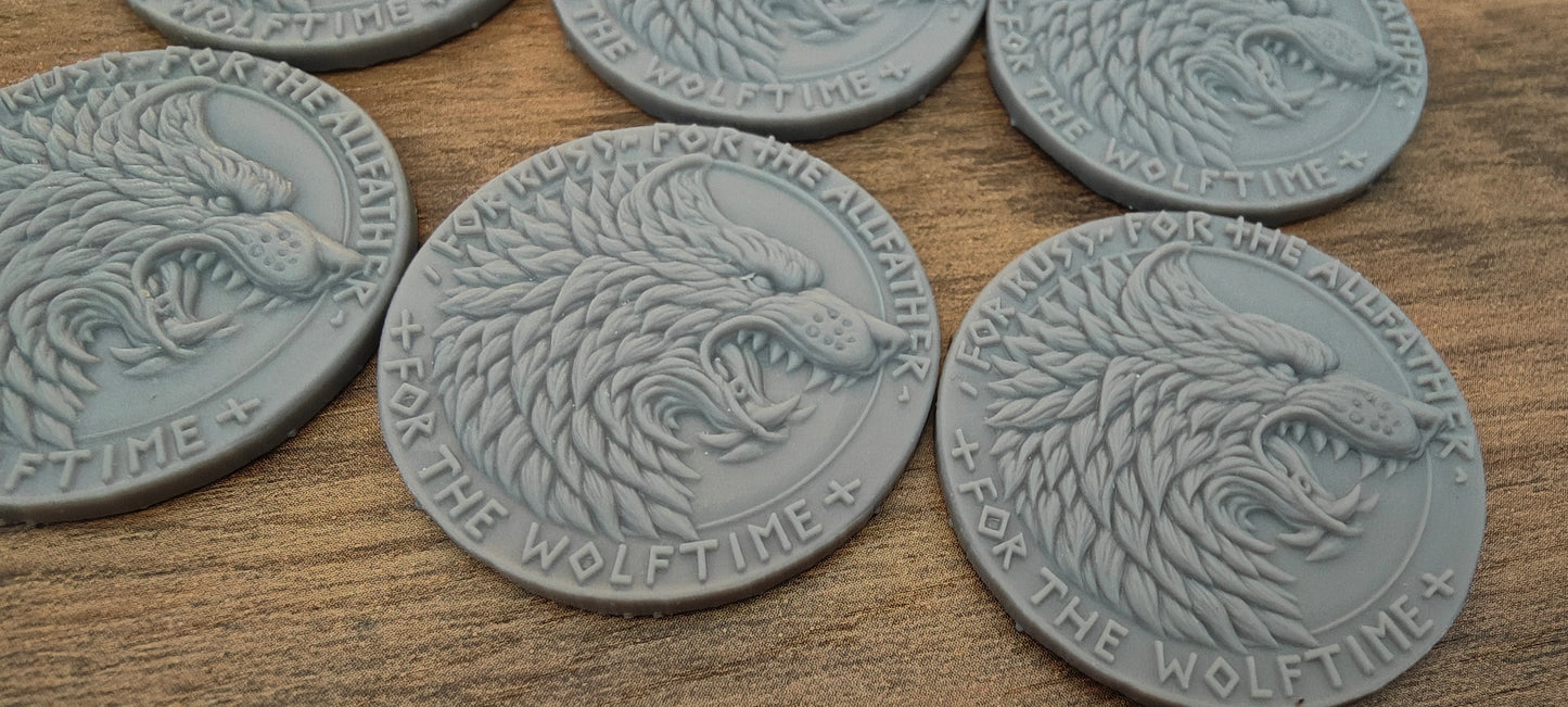 6 GrimDark 3d resin Objective markers - Space Viking Wolves Snarling