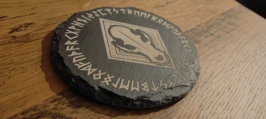 Grimdark Slate coaster - Space Viking Wolves - Skull