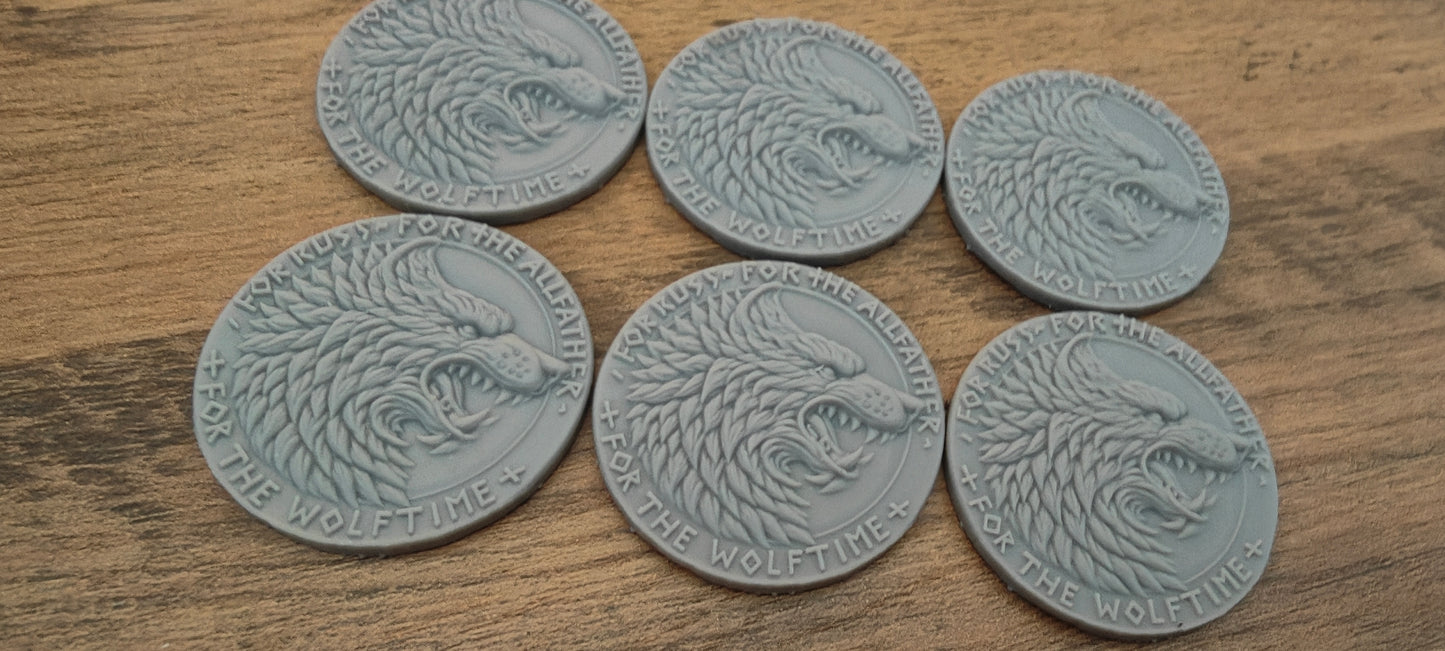 6 GrimDark 3d resin Objective markers - Space Viking Wolves Snarling