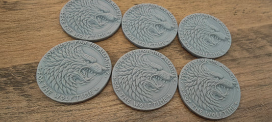 6 GrimDark 3d resin Objective markers - Space Viking Wolves Snarling