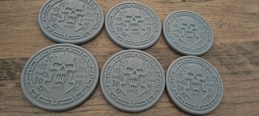 6 GrimDark 3d resin Objective markers - Space Skeletons