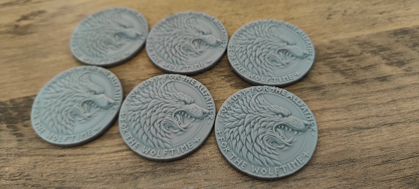 6 GrimDark 3d resin Objective markers - Space Viking Wolves Snarling