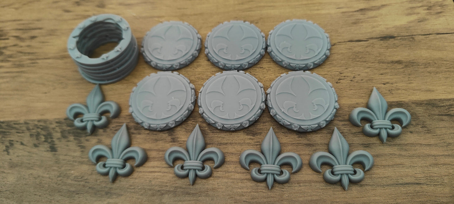 6 GrimDark 3d resin Objective markers - Sisters of Battle Fleur de lis