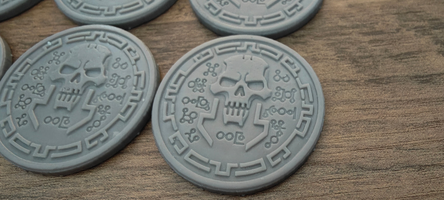 6 GrimDark 3d resin Objective markers - Space Skeletons